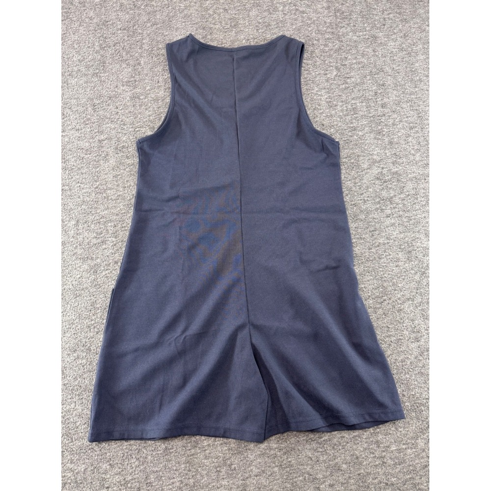 Waffle Knit Henley Romper Navy Blue Sleeveless Pocketed Jumpsuit Women Large - Picture 9 of 9